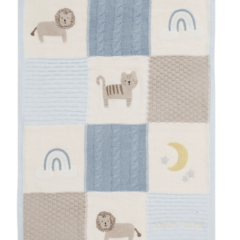 Pottery Barn Kids Cozy Blue and Cream Blanket